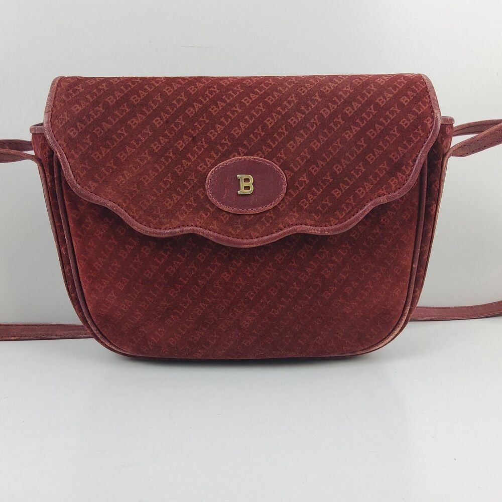 Vintage Bally Signature Suede Shoulder Handbag Purse Bordeaux